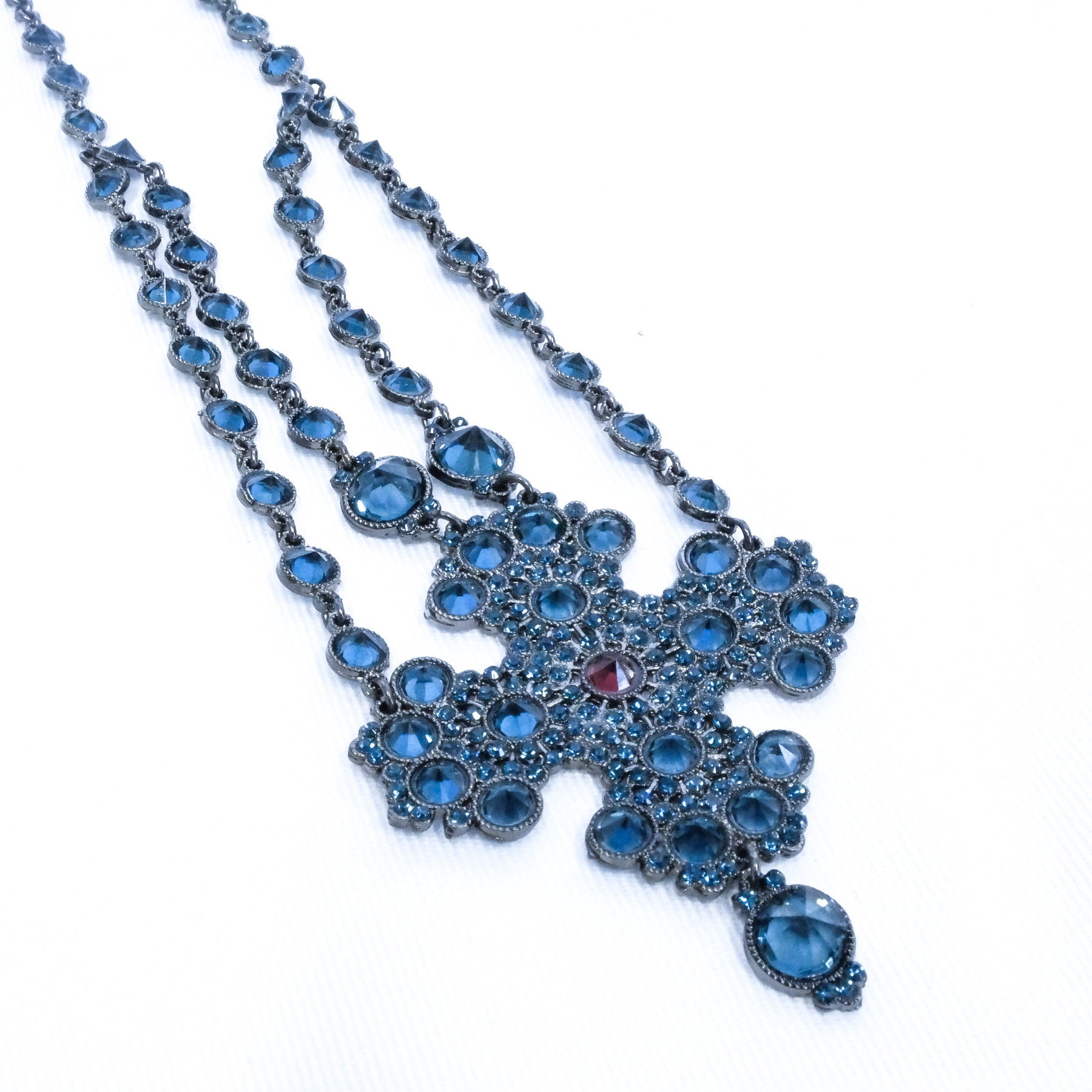 COLLANA GIROCOLLO CROCE CRISTALLI BLU ART. B000335