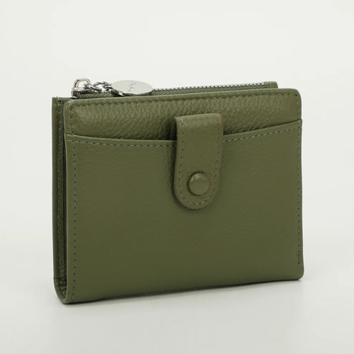PORTAFOGLIO MEDIO IN PELLE CON ZIP LATERALE - VERDE OLIVA