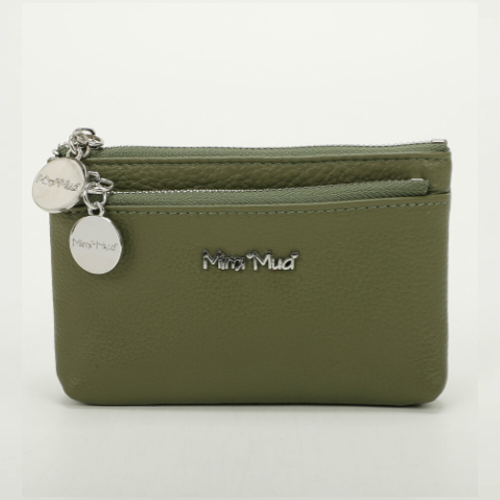 PORTAMONETE MEDIO IN PELLE CON DOPPIA ZIP - VERDE OLIVA