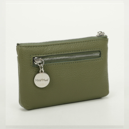 PORTAMONETE MEDIO IN PELLE CON DOPPIA ZIP - VERDE OLIVA