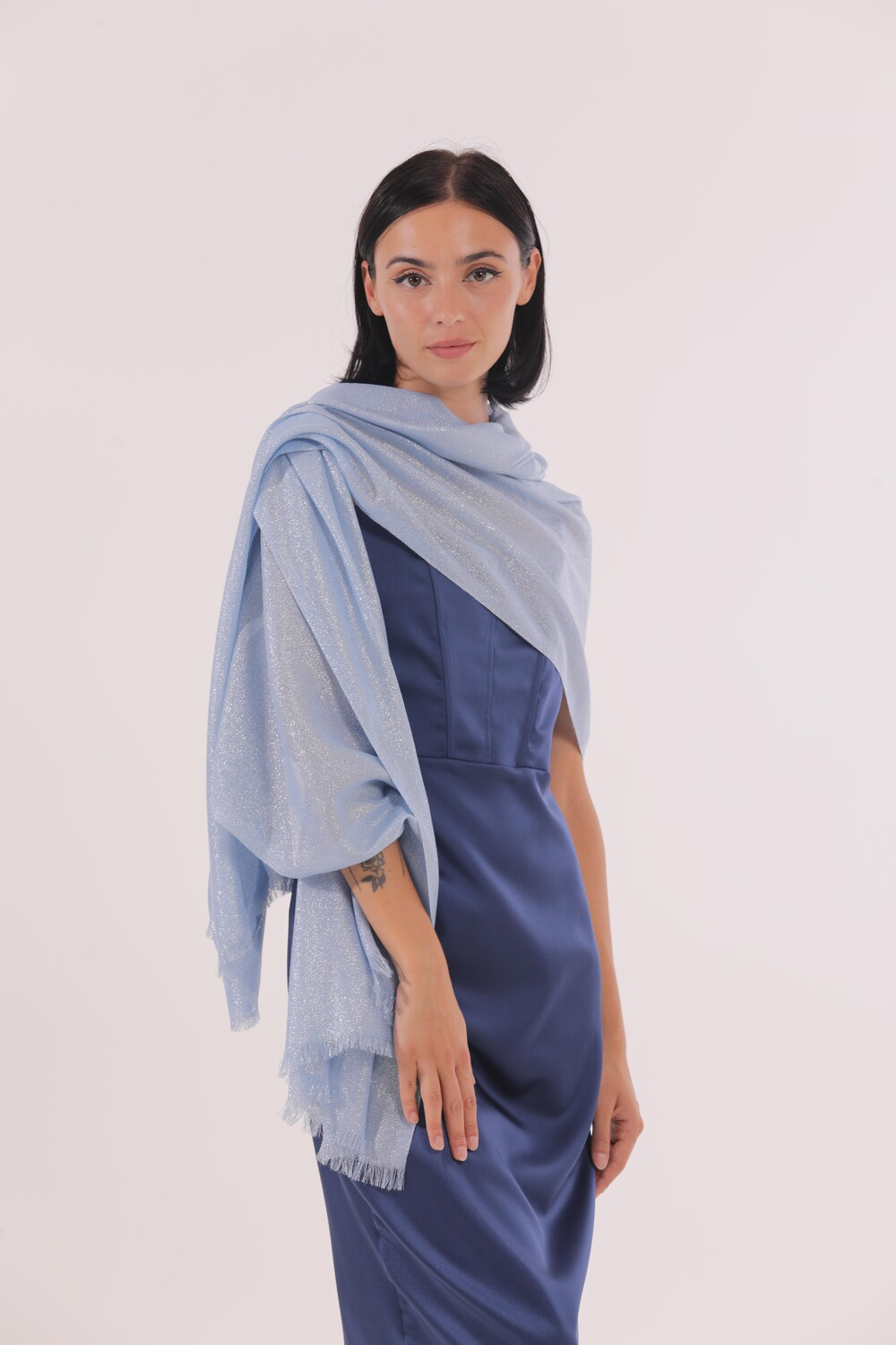 FOULARD CON LUREX (200X80 cm) CELESTE