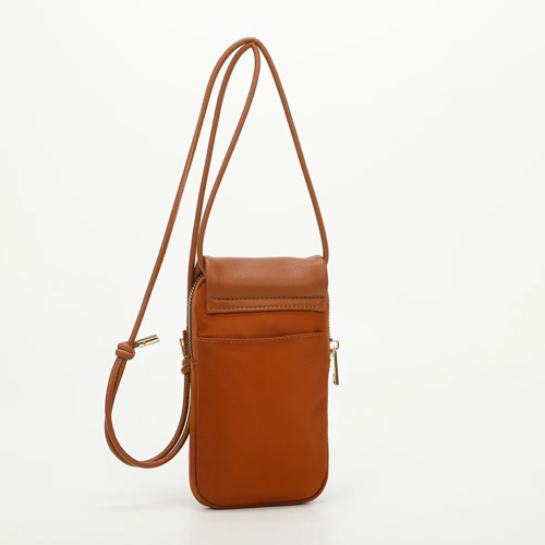 BORSA A TRACOLLA IN NYLON CON DETTAGLIO IN SIMILPE – CUOIO