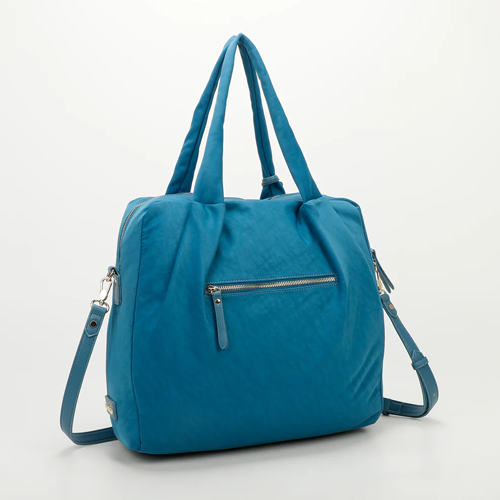 BORSA A SPALLA IN NYLON MORBIDA – BLUOTTANIO
