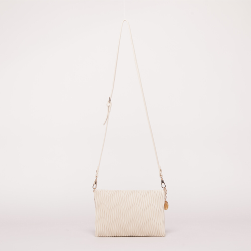 BORSA A TRACOLLA EFFETTO ONDULATO PANNA