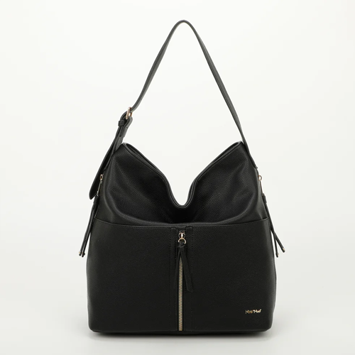 BORSA A SPALLA CON DETTAGLIO ZIP - NERO