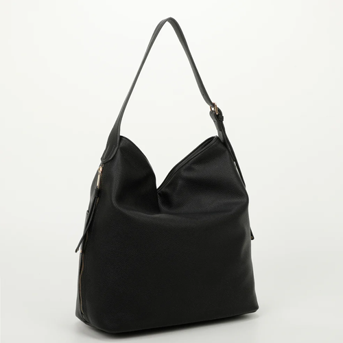 BORSA A SPALLA CON DETTAGLIO ZIP - NERO