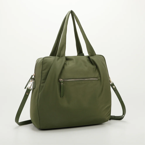 BORSA A SPALLA IN NYLON MORBIDA -VERDE OLIVA