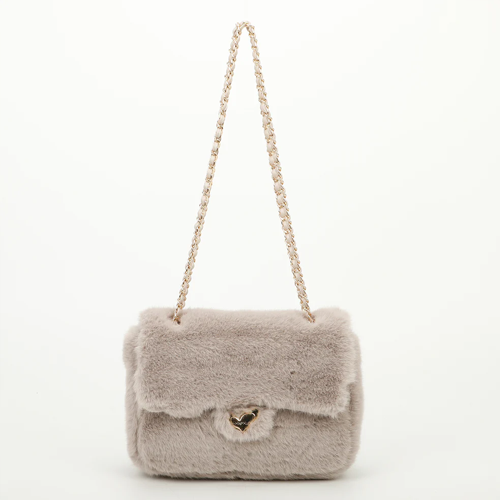 BORSA A TRACOLLA MEDIA EFFETTO PELLICCIA – GRIGIO