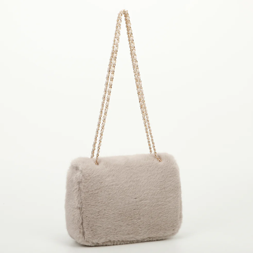 BORSA A TRACOLLA MEDIA EFFETTO PELLICCIA – GRIGIO