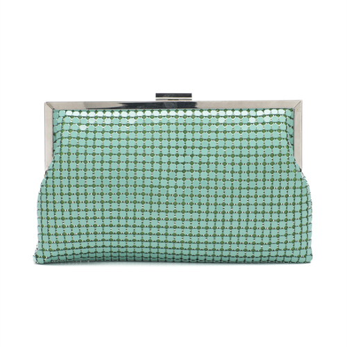 BORSA CLUTCH MORBIDA IN RETE VERDE ACQUA