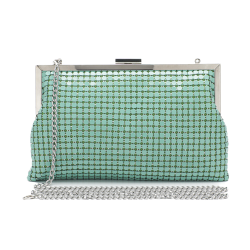 BORSA CLUTCH MORBIDA IN RETE VERDE ACQUA