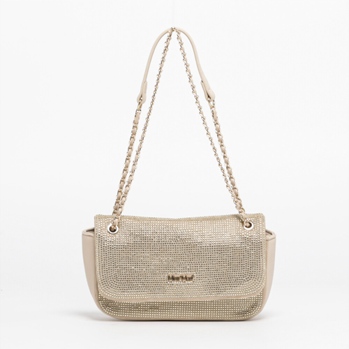 BORSA A TRACOLLA IN STRASS CON PATTA BEIGE