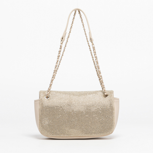 BORSA A TRACOLLA IN STRASS CON PATTA BEIGE