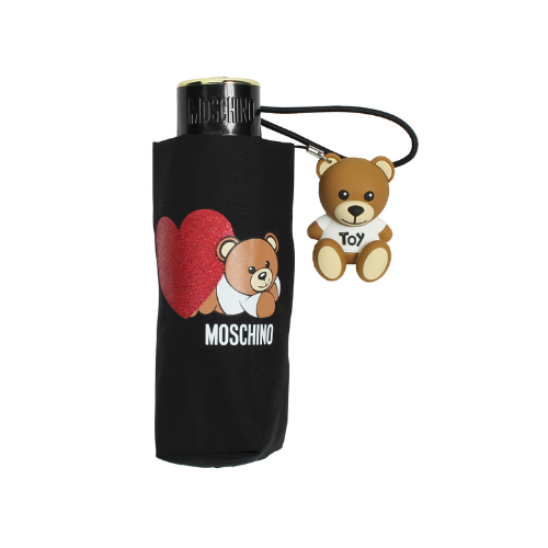 Ombrello Moschino supermini "Teddy Heart" + pendente teddy - nero