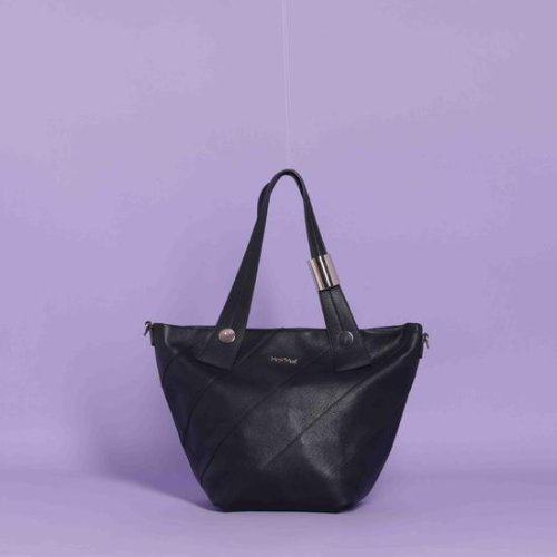 BORSA SHOPPER CON MOTIVO DIAGONALE Nero