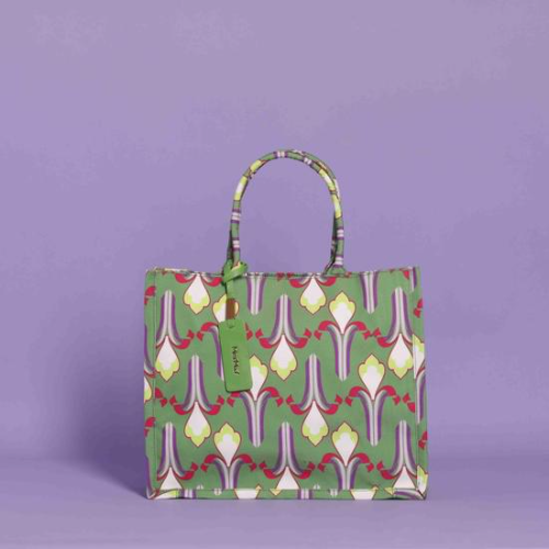 BORSA SHOPPER GRANDE FANTASIA Viola/Verde