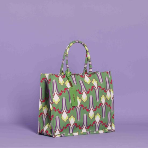 BORSA SHOPPER GRANDE FANTASIA Viola/Verde