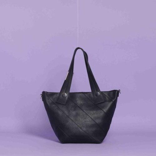 BORSA SHOPPER CON MOTIVO DIAGONALE Nero