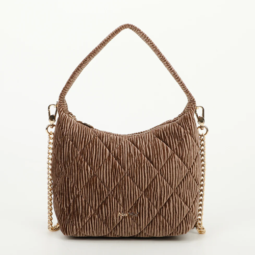 BORSA A MANO EFFETTO VELLUTO TRAPUNTATO – BRONZO