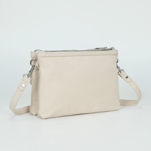 BORSA TRACOLLA A 2 BUSTE IN NYLON CON TASCHE BEIGE