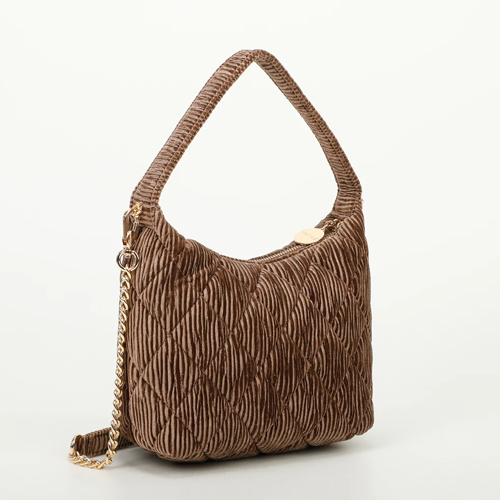 BORSA A MANO EFFETTO VELLUTO TRAPUNTATO – BRONZO