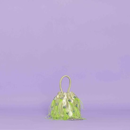 BORSA SACCHETTO CON PIUME Verde lime