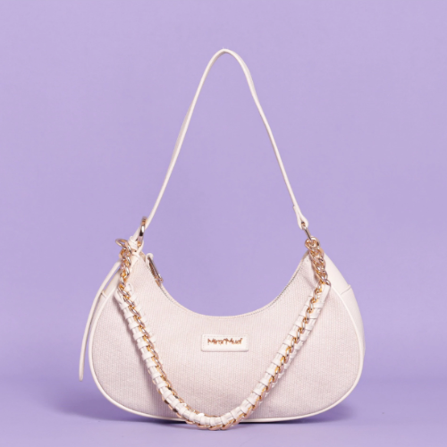 BORSA A SPALLA IN CANVAS CON CATENA - Panna
