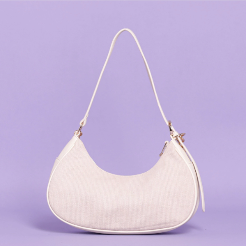 BORSA A SPALLA IN CANVAS CON CATENA - Panna
