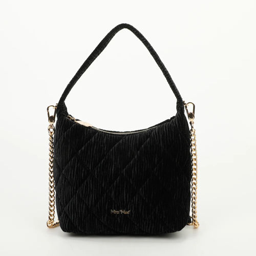 BORSA A MANO EFFETTO VELLUTO TRAPUNTATO – NERO
