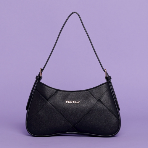 BORSA A SPALLA CON MACROINTRECCIO - Nero