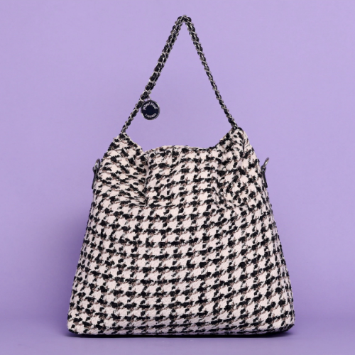 BORSA SACCHETTO A SPALLA IN TWEED - Nero