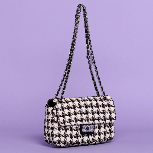 BORSA A SPALLA IN TWEED - Nero