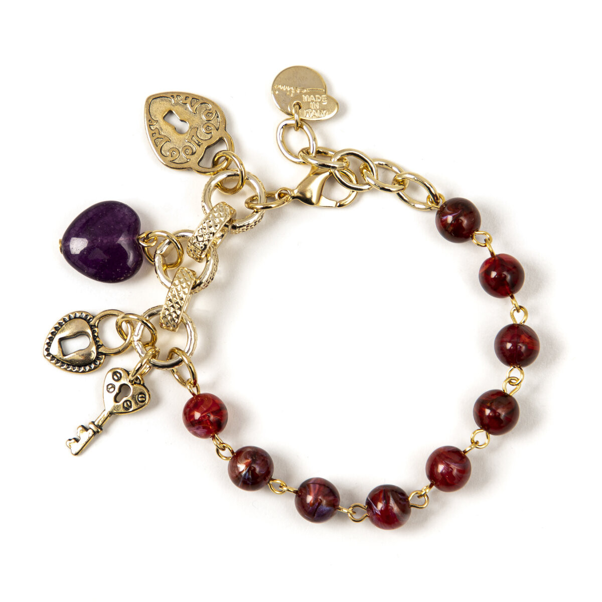 BRACCIALE CON BOULE E ANELLINI CON CIONDOLINI ROSSO ART.330801T