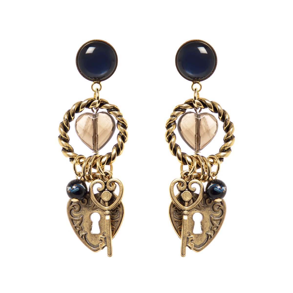 ORECCHINI CON CERCHIETTO, CUORE E CHIAVE BLU ART.330805H