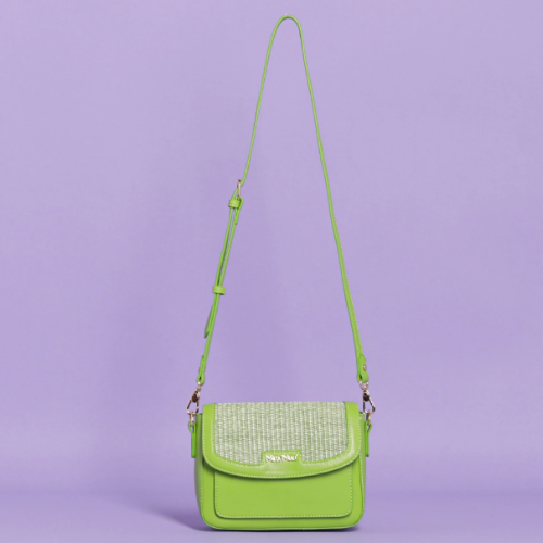BORSA A TRACOLLA CON INSERTI IN STRAW PAPER - Verde prato