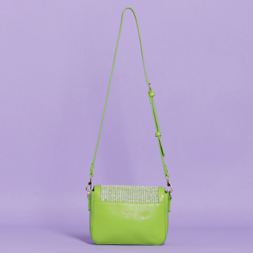 BORSA A TRACOLLA CON INSERTI IN STRAW PAPER - Verde prato