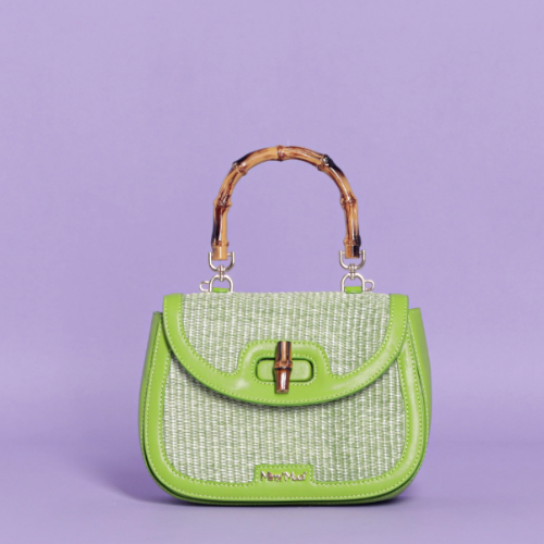 BORSA A MANO CON INSERTI IN STRAW PAPER - Verde prato