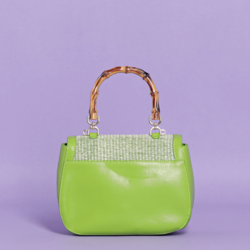 BORSA A MANO CON INSERTI IN STRAW PAPER - Verde prato