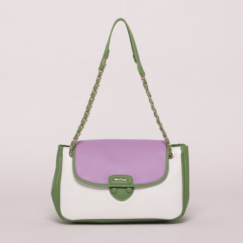 BORSA A SPALLA TRICOLOR LILLA/VERDE