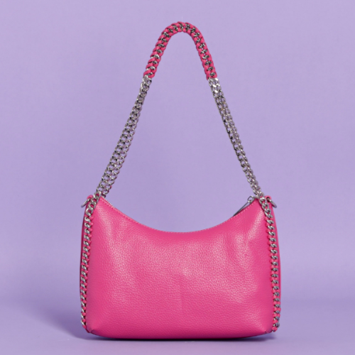 BORSA A SPALLA PICCOLA CON CATENA DOPPIA - Fuxia