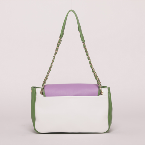 BORSA A SPALLA TRICOLOR LILLA/VERDE