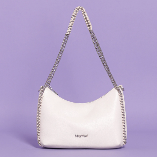 BORSA A SPALLA PICCOLA CON CATENA DOPPIA - Bianco