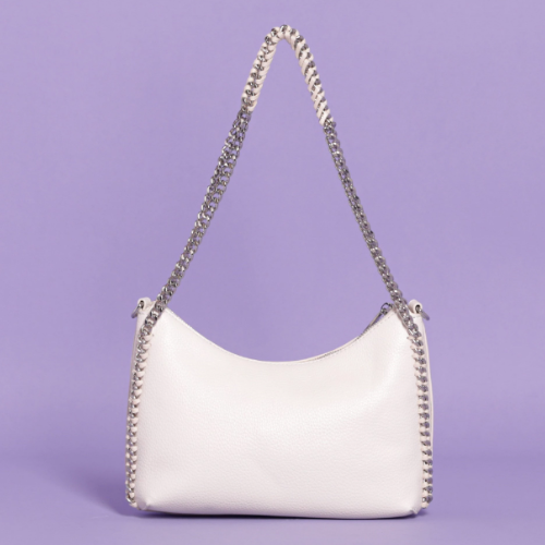 BORSA A SPALLA PICCOLA CON CATENA DOPPIA - Bianco