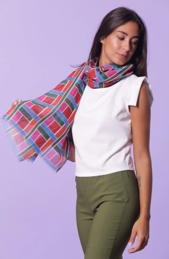 FOULARD FANTASIA GEOMETRICA - Fuxia/Arancio
