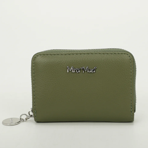 PORTAFOGLIO PICCOLO IN PELLE CON ZIP - VERDE OLIVA