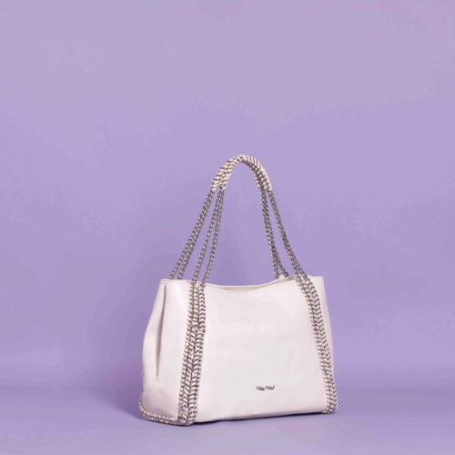 BORSA SHOPPER CON CATENA DOPPIA - Bianco