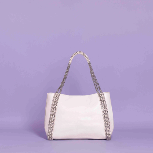 BORSA SHOPPER CON CATENA DOPPIA - Bianco
