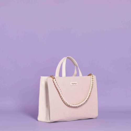 BORSA CARTELLA IN CANVAS CON CATENA Panna