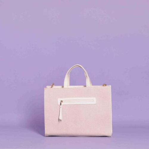 BORSA CARTELLA IN CANVAS CON CATENA Panna