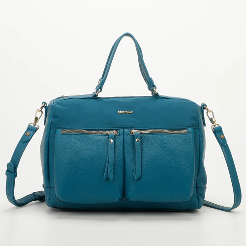 BORSA A MANO CON TASCHE IN SIMILPELLE -BLU OTTANIO